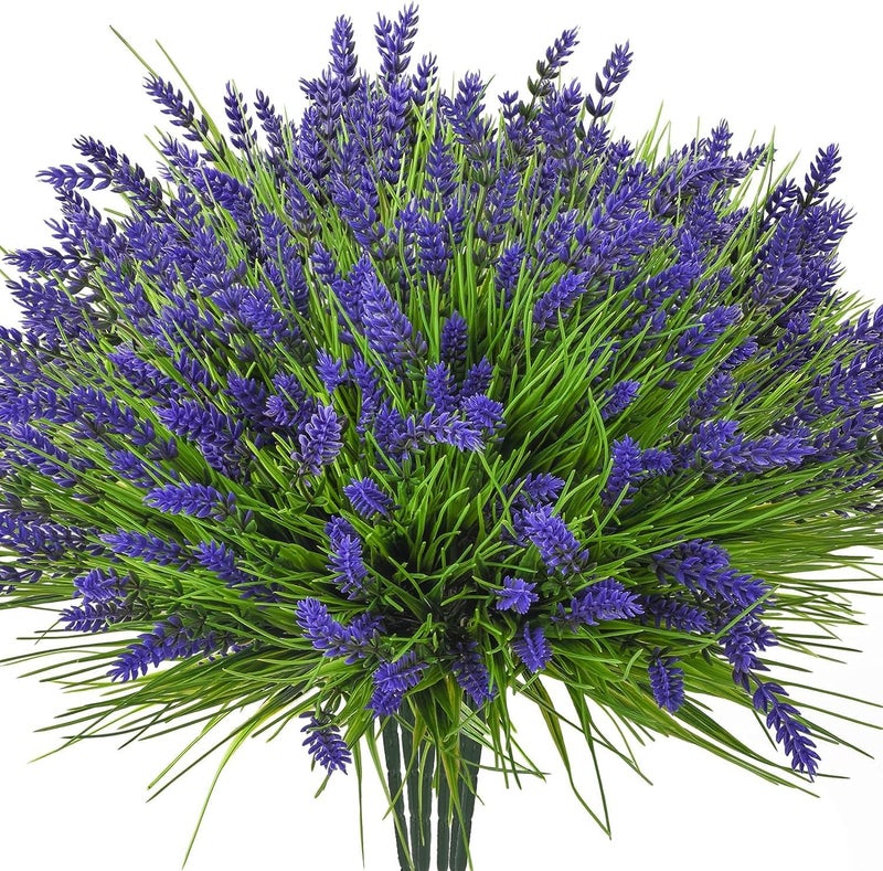maxkes Artificial Plants Outdoor 24PCS Lavender Artificial Flowers UV Resistant Fake Flowers Faux Flowers for Outdoor Planters for Home Garden Outside Porch Decor