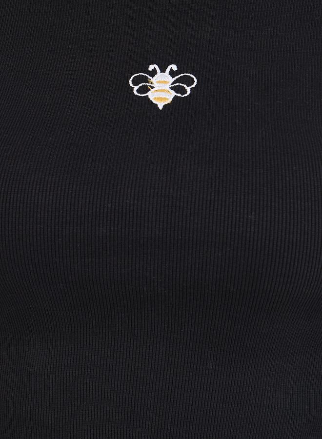 Styli Embroidered Bee Ribbed Fitted T-Shirt  - Image 3