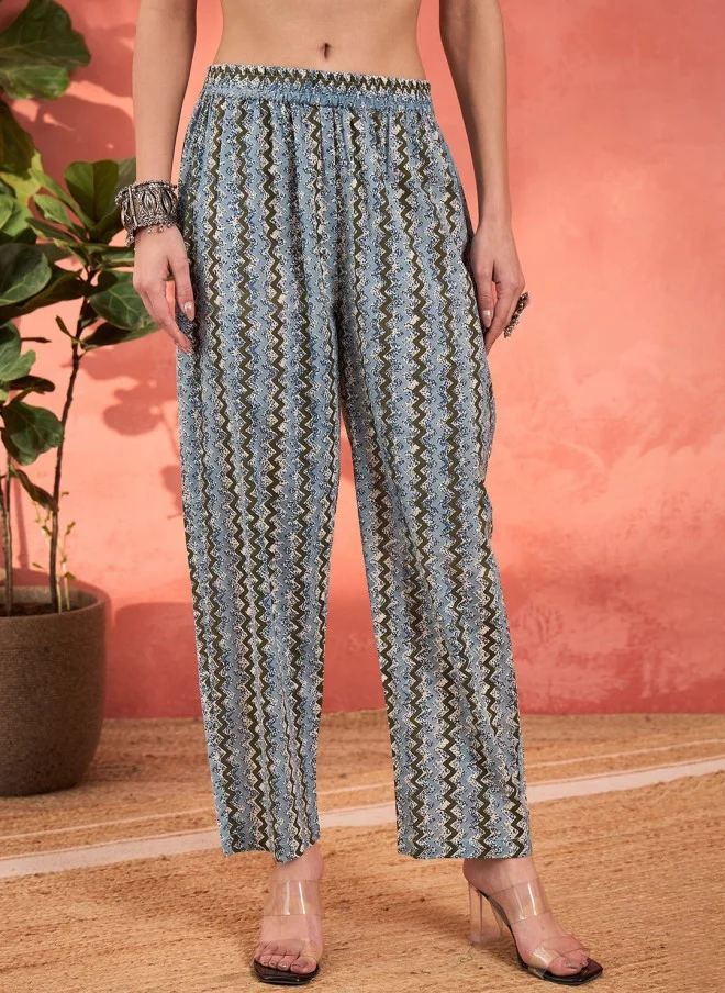 SASSAFRAS Floral Printed Pure Cotton Kurta With Trousers & Dupatta For Women