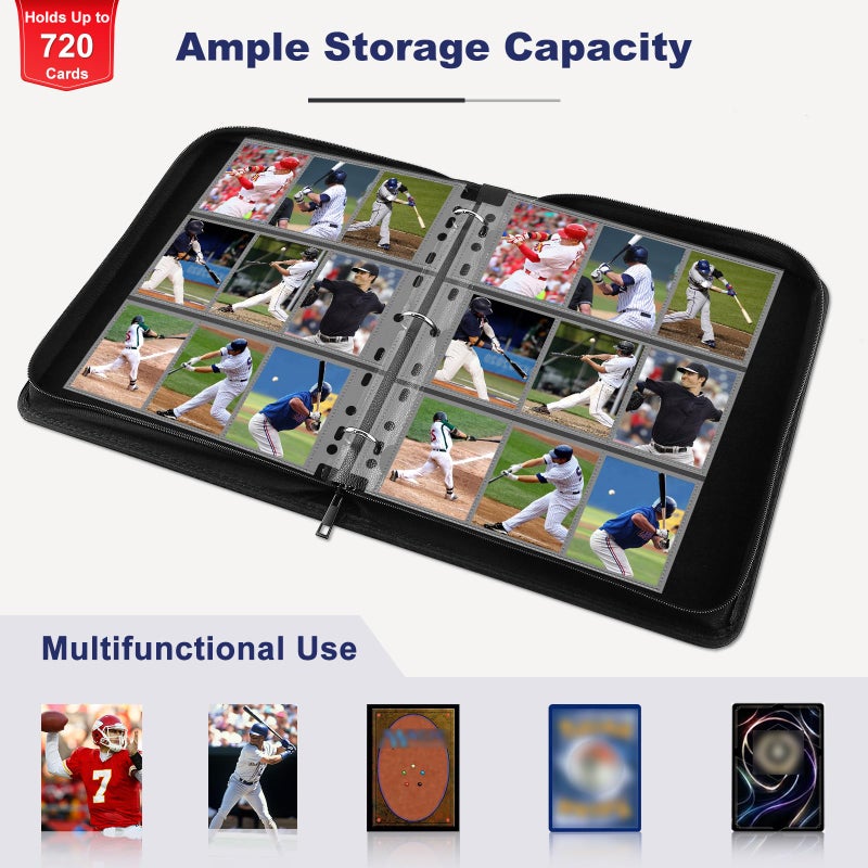 Mlikero Trading Card Binder  9 Pocket Card Binder With Card Display  720 Double Sided Pocket Sports Card Binder  Premium Card Binders Compatible With Mtg  Tcg  Baseball Cards(Red) - Image 4