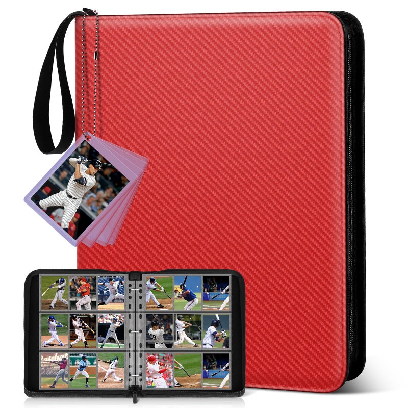 Mlikero Trading Card Binder  9 Pocket Card Binder With Card Display  720 Double Sided Pocket Sports Card Binder  Premium Card Binders Compatible With Mtg  Tcg  Baseball Cards(Red) - Image 1