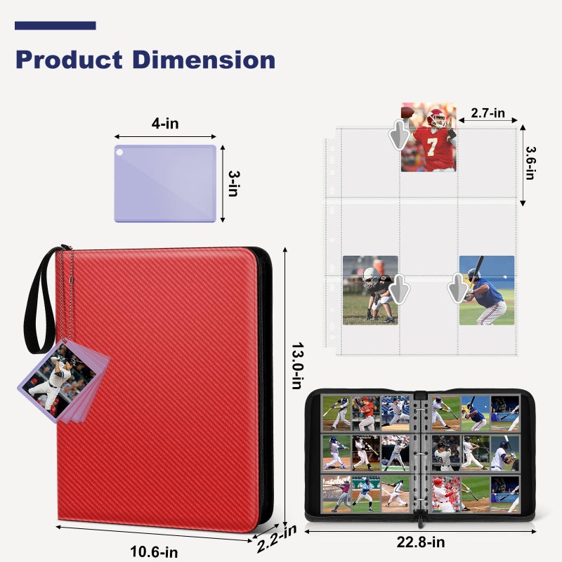Mlikero Trading Card Binder  9 Pocket Card Binder With Card Display  720 Double Sided Pocket Sports Card Binder  Premium Card Binders Compatible With Mtg  Tcg  Baseball Cards(Red) - Image 5