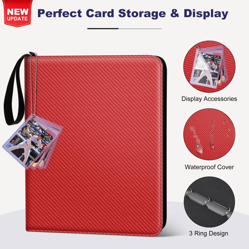 Mlikero Trading Card Binder  9 Pocket Card Binder With Card Display  720 Double Sided Pocket Sports Card Binder  Premium Card Binders Compatible With Mtg  Tcg  Baseball Cards(Red) - Image 2