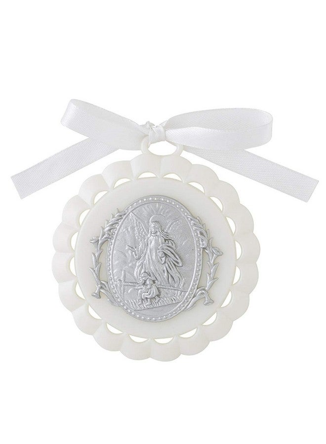CB Moulded Crib Medal with Guardian Angel for Baby Nursery Room Decor, 3 1/4 Inch (White)