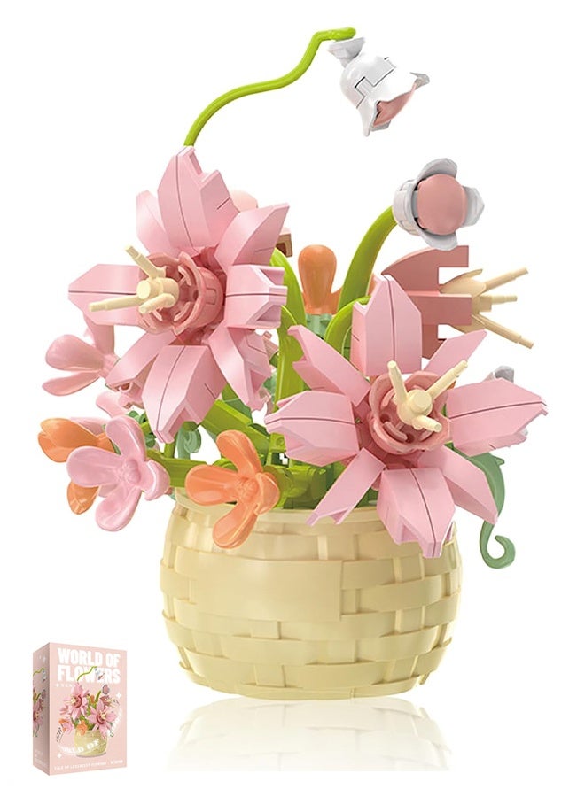 ليمون مجموعة مكعبات بناء زهور صغيرة، ألعاب مكعبات زهور، نباتات وعصاريات، أصيص زهور، مجموعة نباتات هدية عيد ميلاد للبنات والأولاد والبالغين والأطفال من سن 6 سنوات فما فوق (زهرة الزنبق العطرية، 155 قطعة). - Image 1