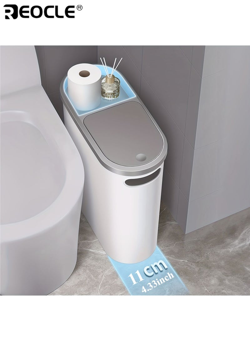ريوكل سلة مهملات حمام بسعة ١٠ لتر مع مقبض مدمج سهلة التنظيف مقاومة للصدأ تصميم موفر للمساحة صندوق نفايات بلاستيكي متين مناسب للحمامات وغرف الغسيل والمكاتب المنزلية - Image 1
