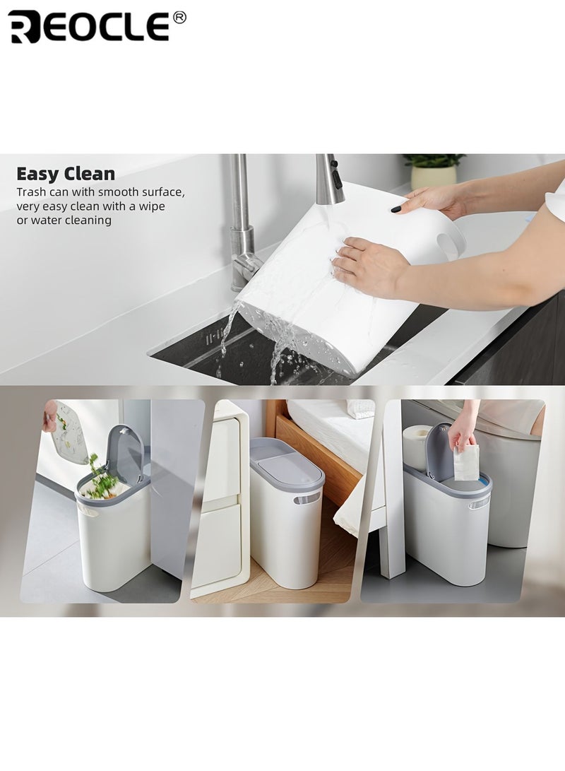 ريوكل سلة مهملات حمام بسعة ١٠ لتر مع مقبض مدمج سهلة التنظيف مقاومة للصدأ تصميم موفر للمساحة صندوق نفايات بلاستيكي متين مناسب للحمامات وغرف الغسيل والمكاتب المنزلية - Image 5