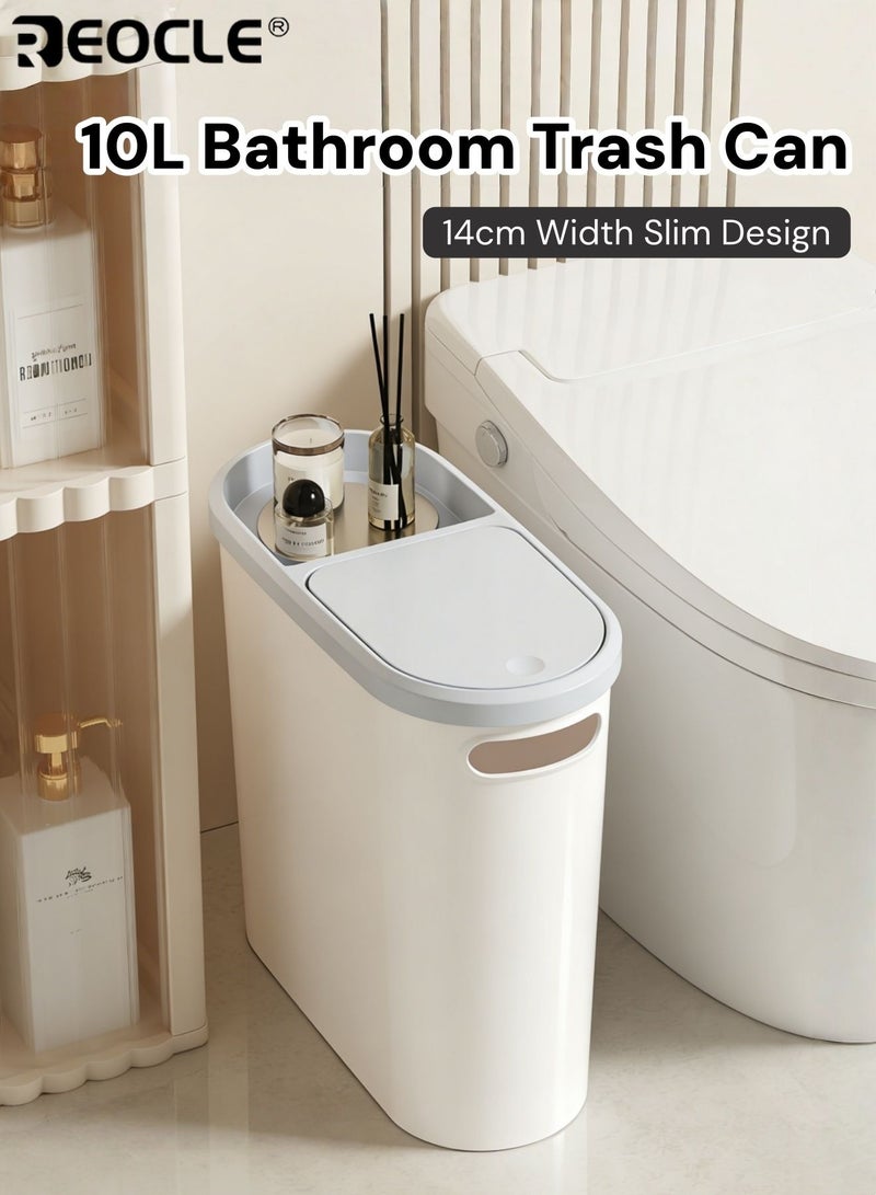 REOCLE 10L Bathroom Trash Can with Built-in Handle Easy to Clean Rust-proof Space-saving Design Compact and Durable Plastic Trash Can Suitable for Bathrooms Laundry Rooms and Home Offices - Image 1