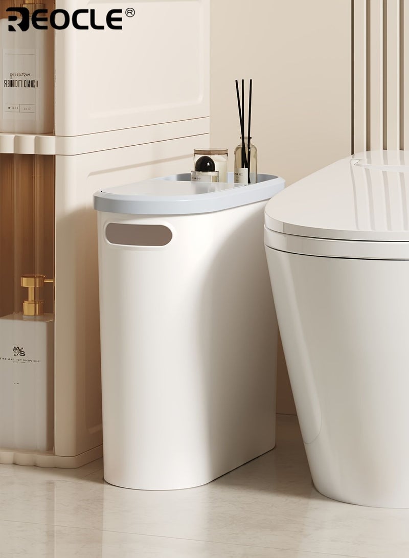 REOCLE 10L Bathroom Trash Can with Built-in Handle Easy to Clean Rust-proof Space-saving Design Compact and Durable Plastic Trash Can Suitable for Bathrooms Laundry Rooms and Home Offices - Image 2