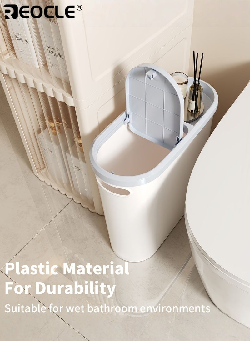 REOCLE 10L Bathroom Trash Can with Built-in Handle Easy to Clean Rust-proof Space-saving Design Compact and Durable Plastic Trash Can Suitable for Bathrooms Laundry Rooms and Home Offices - Image 4