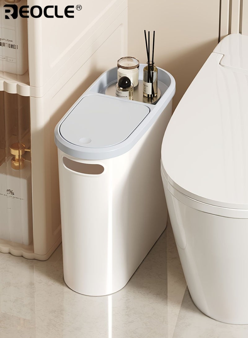 REOCLE 10L Bathroom Trash Can with Built-in Handle Easy to Clean Rust-proof Space-saving Design Compact and Durable Plastic Trash Can Suitable for Bathrooms Laundry Rooms and Home Offices - Image 3