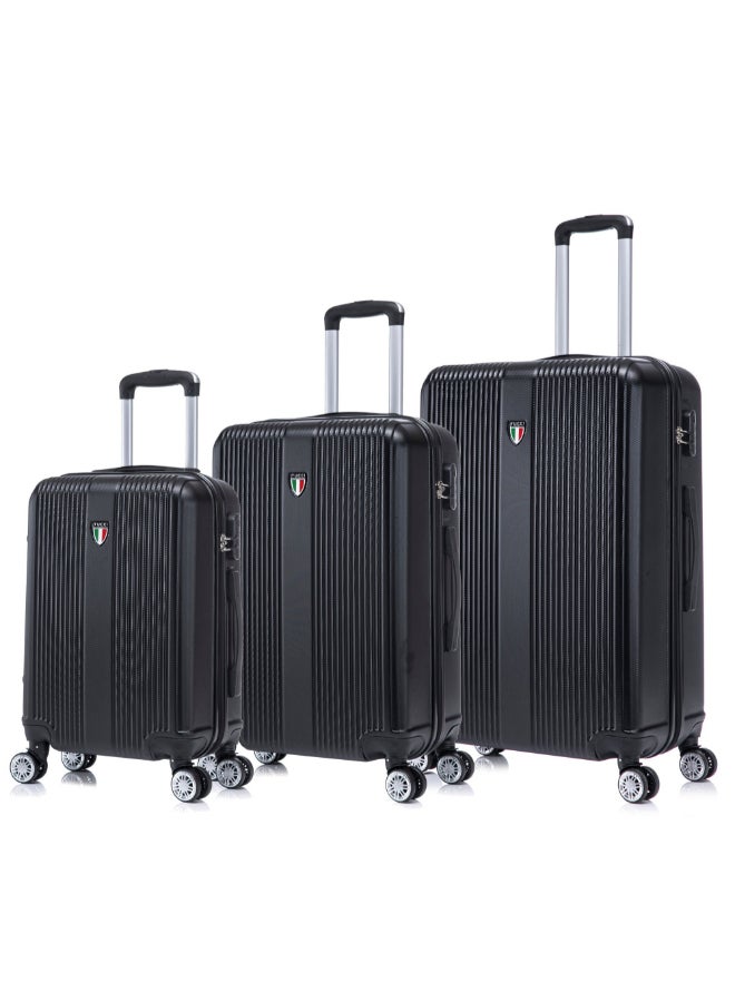 TUCCI 3-Piece Lustria Hardside Luggage Trolley Set Black 76 x 29.5 x 48 cm T0809-BK - Image 1