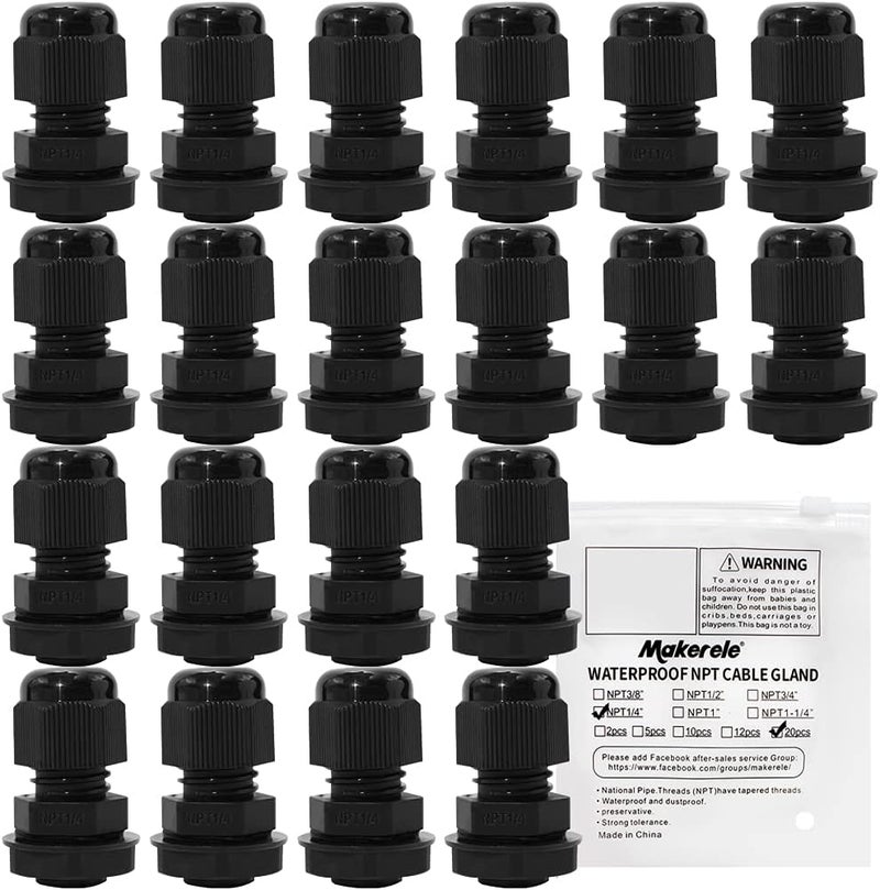 MAKERELE Cable Gland 1/4 Npt,Nylon Plastic Connectors Adjustable 3-6.5mm Cord Gland - Image 1