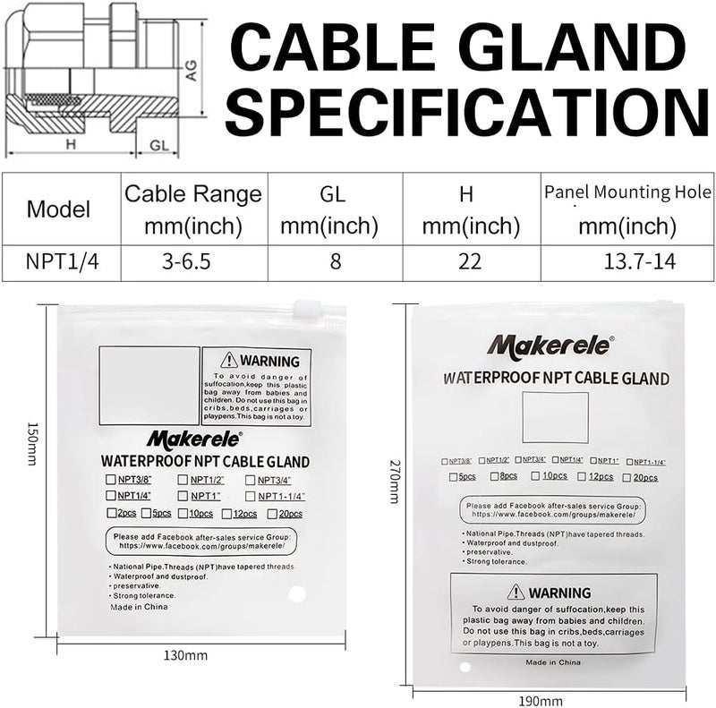 MAKERELE Cable Gland 1/4 Npt,Nylon Plastic Connectors Adjustable 3-6.5mm Cord Gland - Image 5