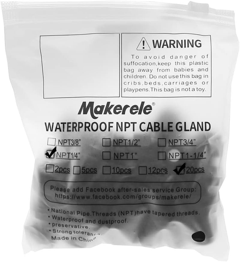 MAKERELE Cable Gland 1/4 Npt,Nylon Plastic Connectors Adjustable 3-6.5mm Cord Gland - Image 2