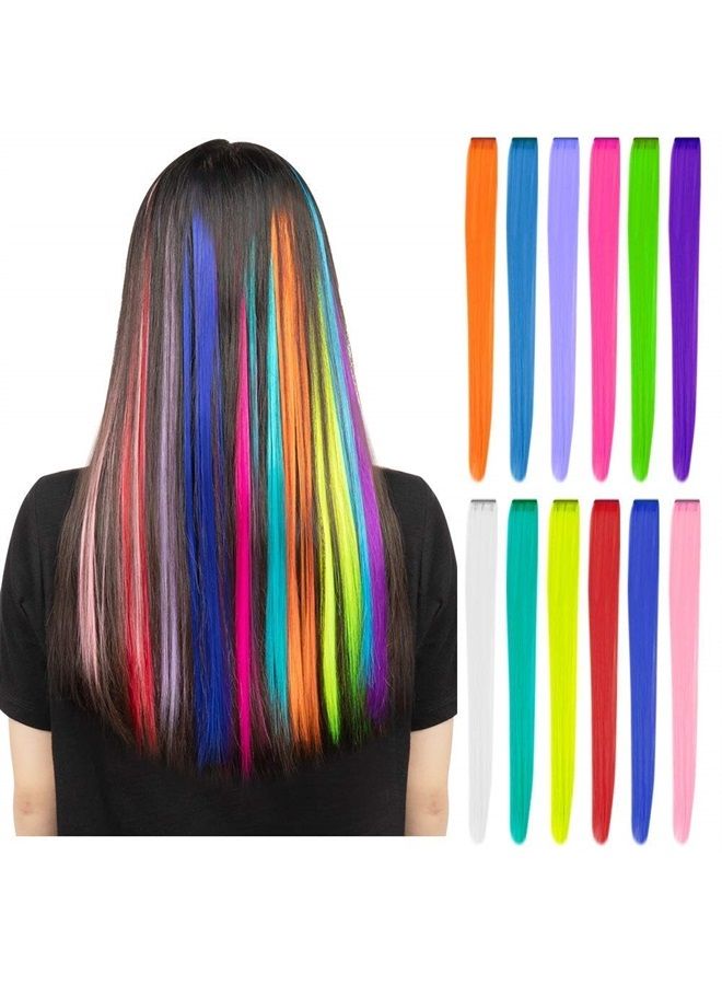 YaFex 12 Pcs Clip in Hair Extensions, 22 Inch Colored Hair Extensions Party Highlights Long Straight Synthetic Hairpieces for Women Kids Girls (Rainbow) - Image 1