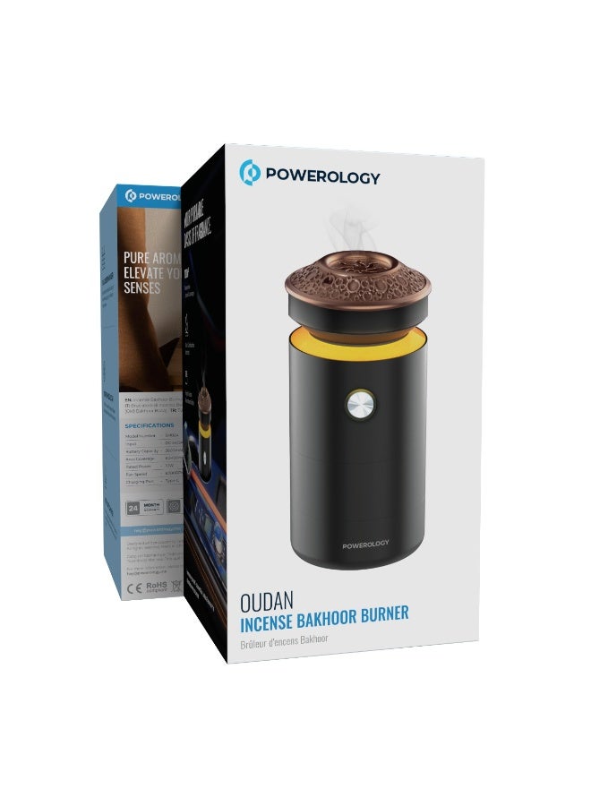 باورولوجي مبخرة بخور عودان مع تغطية واسعة للرائحة ومروحة هيدروليكية قوية / حجرة احتراق مزدوجة / بطارية 3600 مللي أمبير / ساعة / هيكل من الألومنيوم عالي الجودة - أسود - Image 4