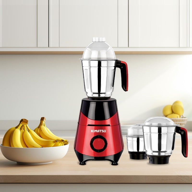 KIMATSU Kimatsu Mixer Grinder 750WSuperemo For Kitchen3in1 for Grinding Blade Function With Heavy Motor3 Stainless Steel Mixer Jars1 Year Product Warranty By Kimatsu red and Mettalic black  - Image 5