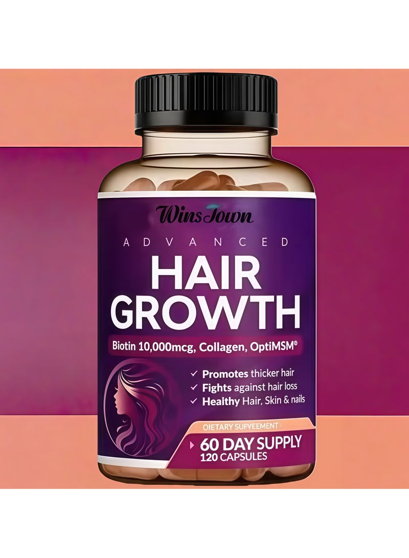وينز تاون كبسولات ممتازة لنمو الشعر. تحتوي على 10000 ميكروغرام من البيوتين + الكولاجين + أوبتي إم إس إم. 120 كبسولة/60 يومًا. - Image 1