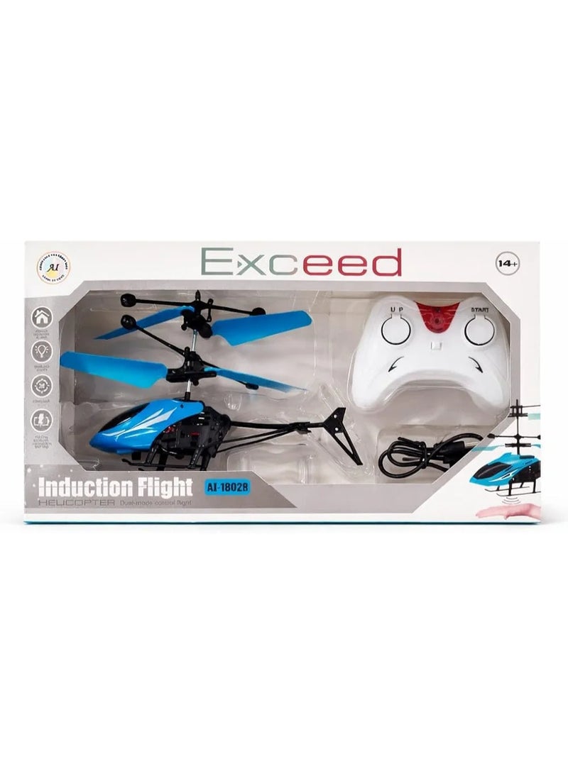 Exceed Induction Flight RC Helicopter, Blue, Dual-Mode Control, with Remote Controller and USB Charging Cable, Ages 14+ - Image 1