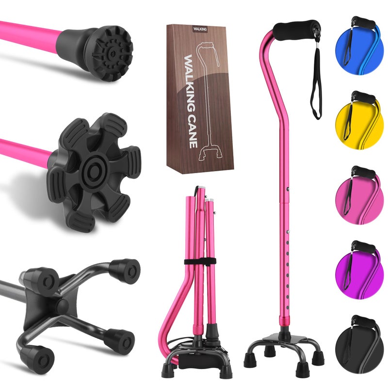 LIXIANG Unisex Walking Canes Foldable Adjustable 4pronged Base Foam Handles Heavy Duty Stable Walker for Seniors and Adults Canes for Men for Stability - Image 3