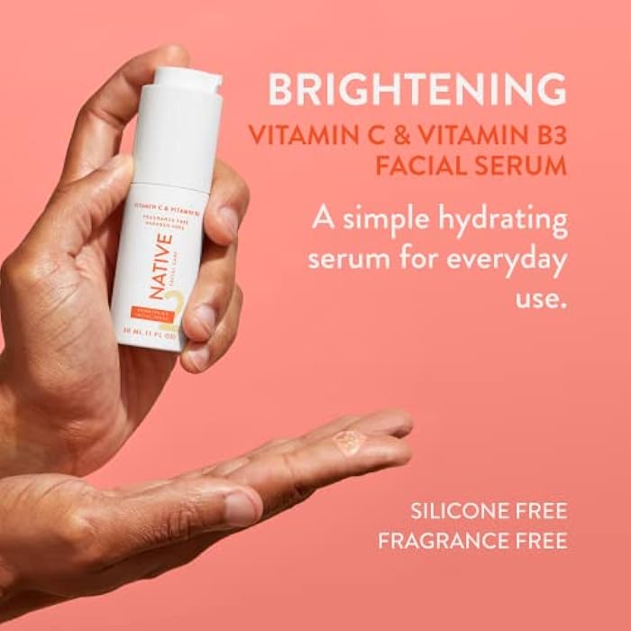 Native Brightening Facial Serum Contains Naturally Derived Ingredients | Hydrating Serum with Vitamin C and Niacinamide, Vitamin B3, Revitalize and Repair Your Skin, Fragrance-Free, 30ml, 1 fl oz - Image 2
