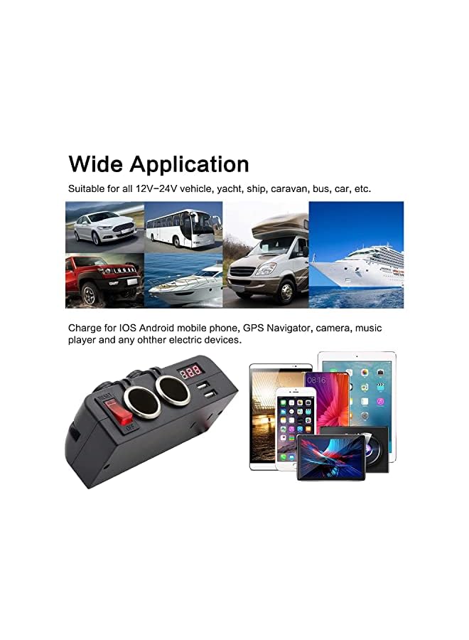 Zaboon USB Socket Charger and Dual 12V Power Outlet Cigarette Lighter Splitter Adapter with LED Voltmeter On/Off Switches for Car Rv Truck Marine Boat Camper Vehicles - Image 4