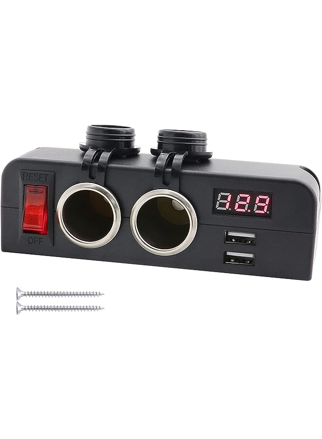 Zaboon USB Socket Charger and Dual 12V Power Outlet Cigarette Lighter Splitter Adapter with LED Voltmeter On/Off Switches for Car Rv Truck Marine Boat Camper Vehicles - Image 1