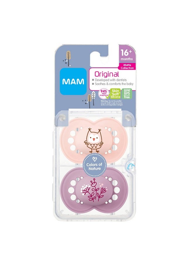 MAM Original Matte Baby Pacifier Nipple Shape Helps Promote Healthy Oral Development Sterilizer Case 2 Pack 16+ Months Girl 2 Count (Pack Of 1)  - Image 2