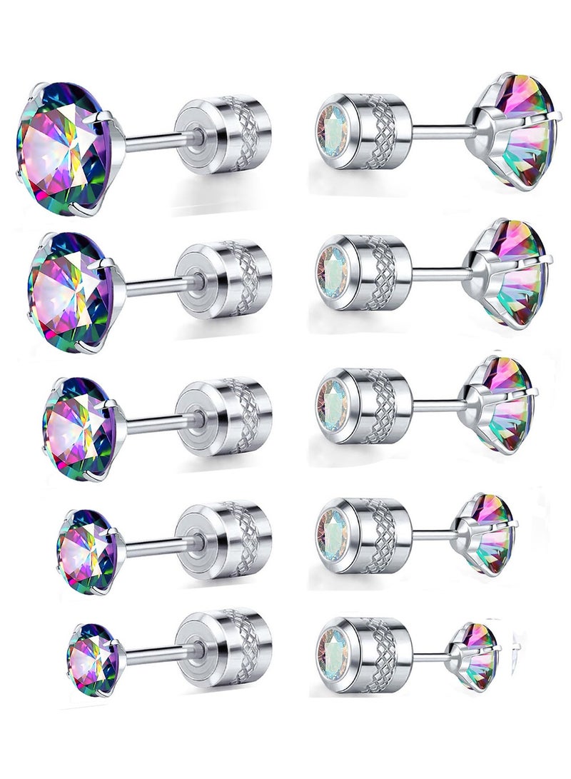 كاست ويف التيتانيوم المسمار أقراط الظهر الخبز للنساء والرجال مكعب زركونيا أقراط مثقوب 20G دوامة الفولاذ المقاوم للصدأ الأذن الحساسة الحساسية محاكاة الماس والكريستال ( قوس قزح الفضة ) - Image 1