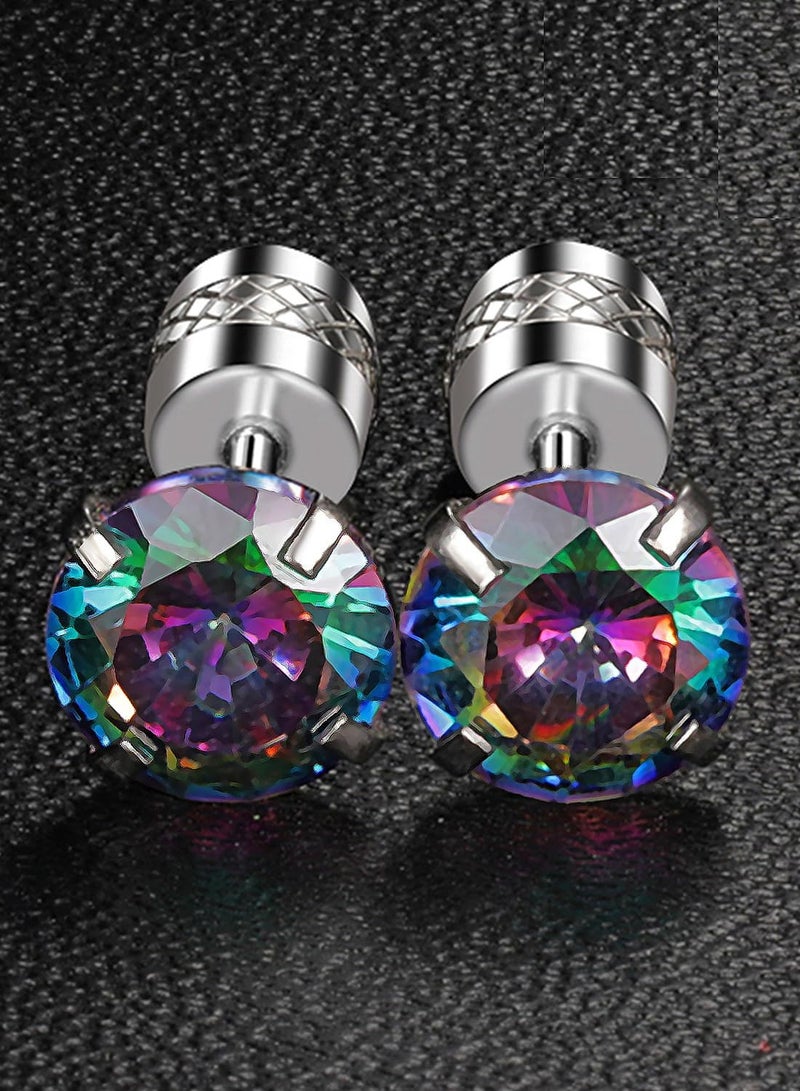 كاست ويف التيتانيوم المسمار أقراط الظهر الخبز للنساء والرجال مكعب زركونيا أقراط مثقوب 20G دوامة الفولاذ المقاوم للصدأ الأذن الحساسة الحساسية محاكاة الماس والكريستال ( قوس قزح الفضة ) - Image 3