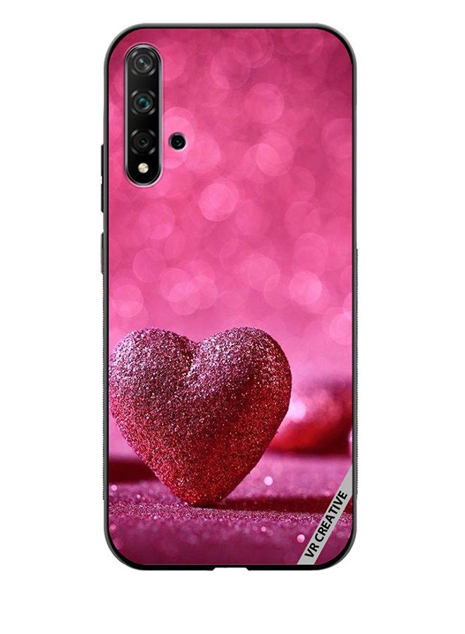 VR CREATIVE Protective Case Cover For Huawei Nova 5T Glitter Heart on a Pink Background Design Multicolour - Image 1