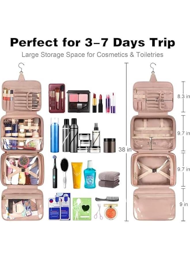 هوكور شنطة ادوات الزينة من تراسل، شنطة مكياج للسفر قابلة لل للنساء، شنط مستحضرات تجميل كبيرة مقاومة للماء، حاوية منظمة للسفر بحجم كامل مع اشرطة مرنة لمستحضرات التجميل والفرش (اسود)، بولي يوريثين - Image 2