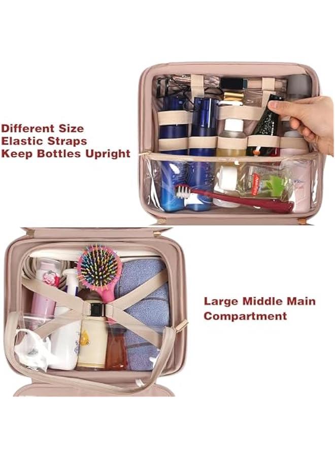 هوكور شنطة ادوات الزينة من تراسل، شنطة مكياج للسفر قابلة لل للنساء، شنط مستحضرات تجميل كبيرة مقاومة للماء، حاوية منظمة للسفر بحجم كامل مع اشرطة مرنة لمستحضرات التجميل والفرش (اسود)، بولي يوريثين - Image 4