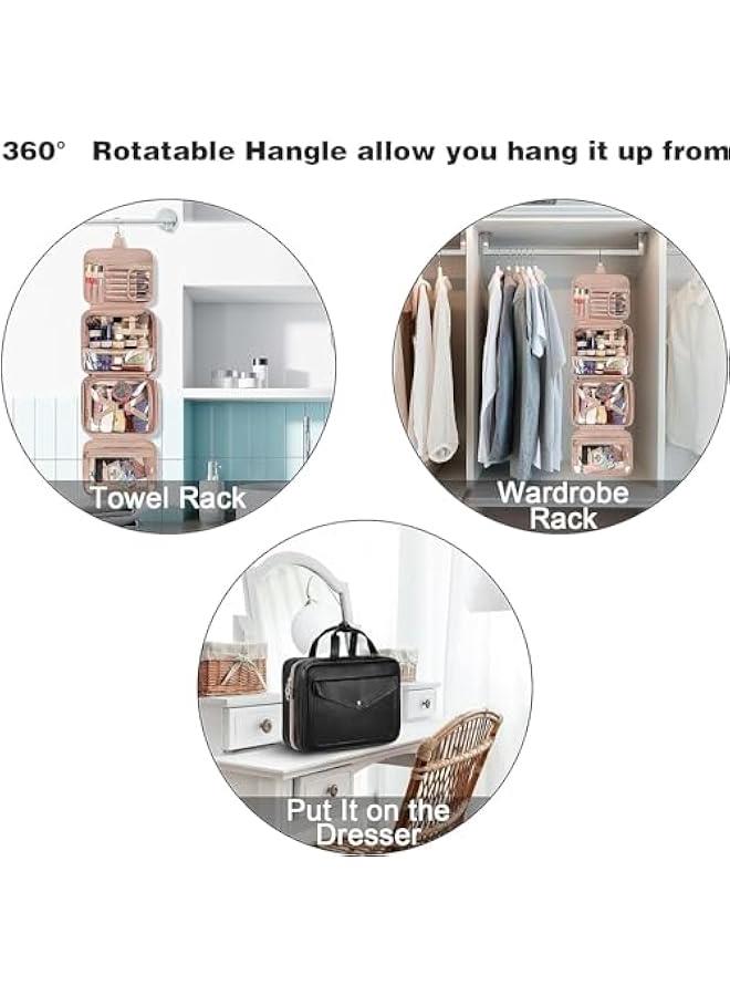 هوكور شنطة ادوات الزينة من تراسل، شنطة مكياج للسفر قابلة لل للنساء، شنط مستحضرات تجميل كبيرة مقاومة للماء، حاوية منظمة للسفر بحجم كامل مع اشرطة مرنة لمستحضرات التجميل والفرش (اسود)، بولي يوريثين - Image 5