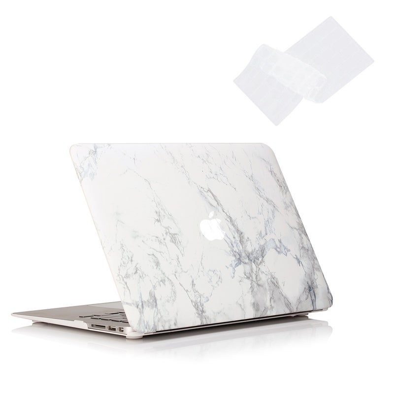 RUBAN Case Compatible with MacBook Air 13 Inch (Models: A1369 & A1466, Older Version 2010-2017 Release), Slim Snap On Hard Shell Protective Cover and Keyboard Cover (White Marble) - Image 1