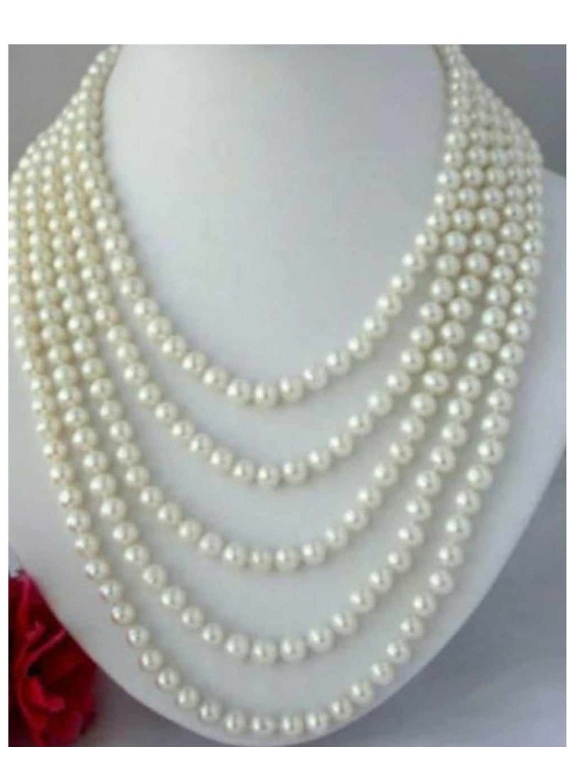 RA accessories Women Necklace Of Off White Pearls Multi Layered 