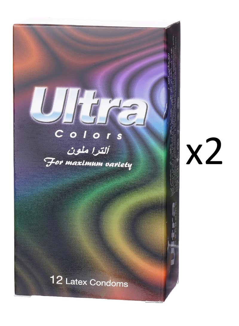 Ultra active Ultra Condoms, Coloured, Ribbed Condoms, 12 Pieces (2 Packs) 