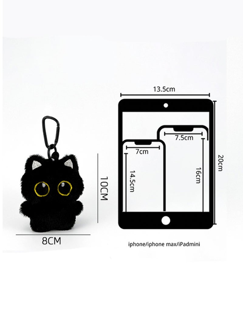 Little Black Cat Bag Pendant Cute Plush Doll Car Keychain Doll School Bag Backpack Pendant High-End Gift (Big-Eyed Black Cat)  - Image 2