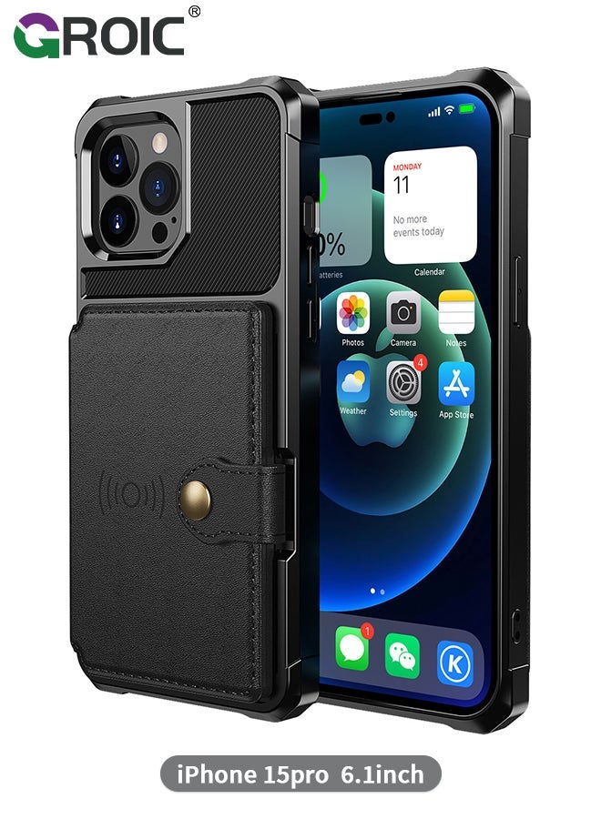 GROIC Design for iPhone 15 Pro 6.1 Inches Phone Case Wallet Magnetic Back Case with Card Slots Shell Stand Function Ultra Thin Anti-Fingerprint Shockproof Protective Cover - Image 1