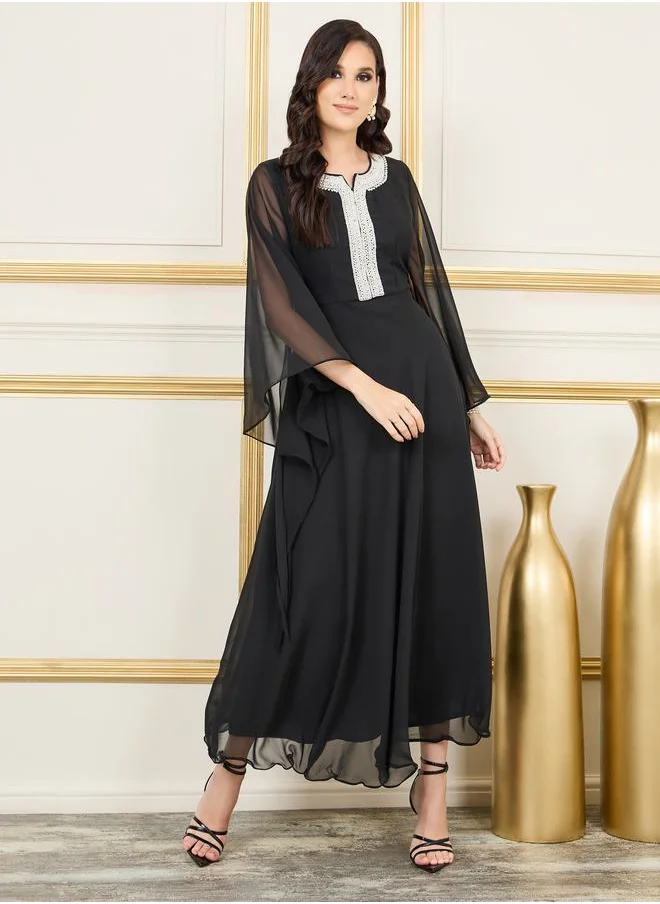 Styli Pearl Detail Neck A Line Maxi Dress