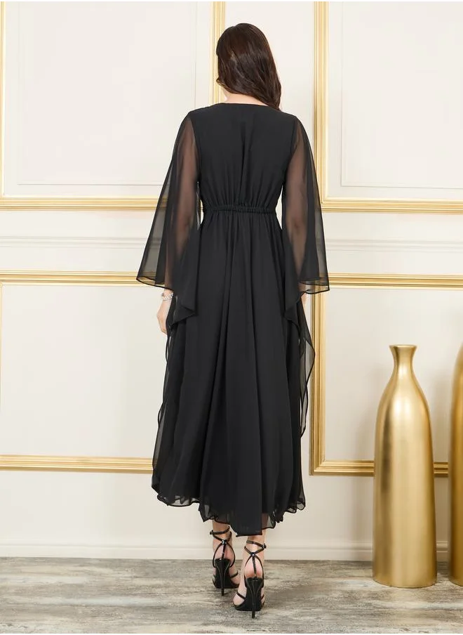 Styli Pearl Detail Neck A Line Maxi Dress