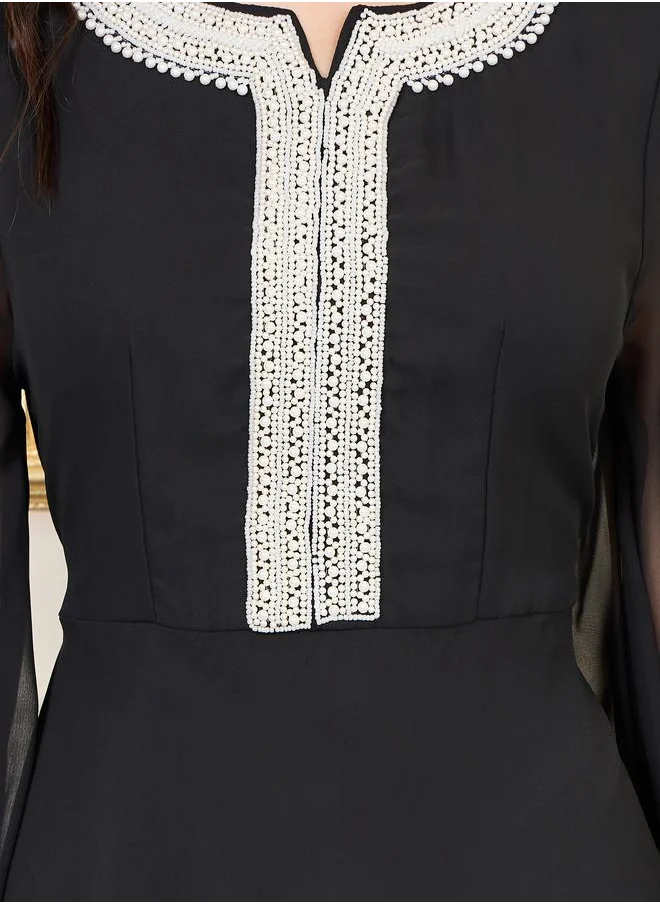 Styli Pearl Detail Neck A Line Maxi Dress