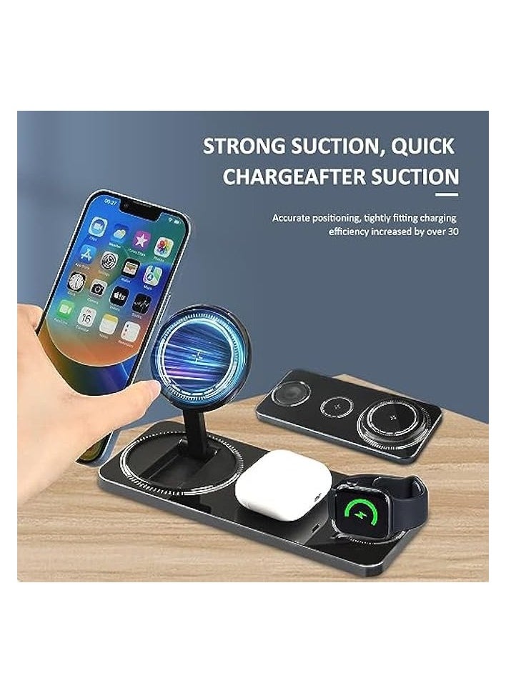 15W QI 3 in 1 wirless magnetic fast charger for iphone for iwatch portable fold wireless charge for traveling support magsafe, USB