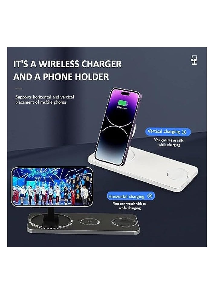 15W QI 3 in 1 wirless magnetic fast charger for iphone for iwatch portable fold wireless charge for traveling support magsafe, USB