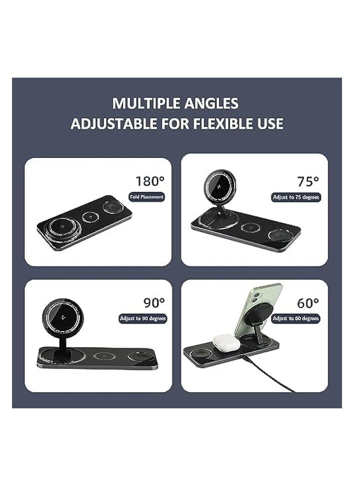 15W QI 3 in 1 wirless magnetic fast charger for iphone for iwatch portable fold wireless charge for traveling support magsafe, USB
