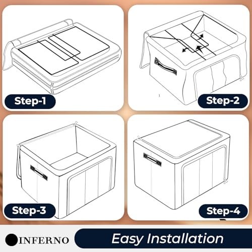 INFERNO® 66L Wardrobe Organizer Storage Box Pack of 02 (50×40×33 cm), Foldable Clothes Storage with Zipper & Handle, Blue - Image 4