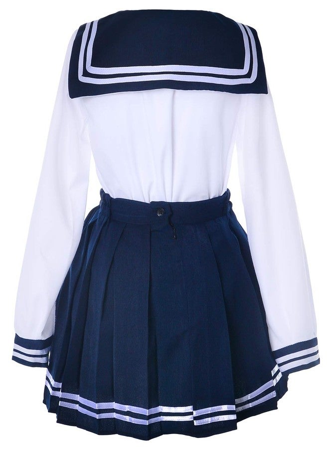 Elibelle Japanese School Girls Uniform Sailor Navy Blue Pleated Skirt Anime Cosplay Costumes with Socks Set(SSF13), White and Navy, XX-Large-Asia 3XL - Image 4