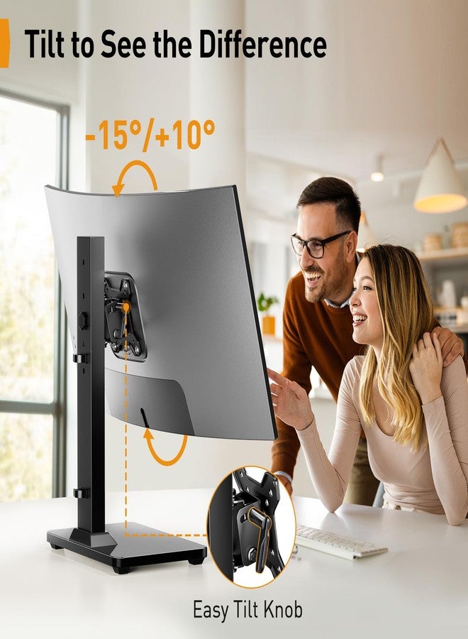 Perlegear Monitor Stand, Freestanding Monitor Mount for 13-34 inch Screens with 360 Degree Rotation, 5 Height Settings, Adjustable Desk Riser with Swivel and Tilt, Max VESA 100x100mm, PGTVS29 - Image 3