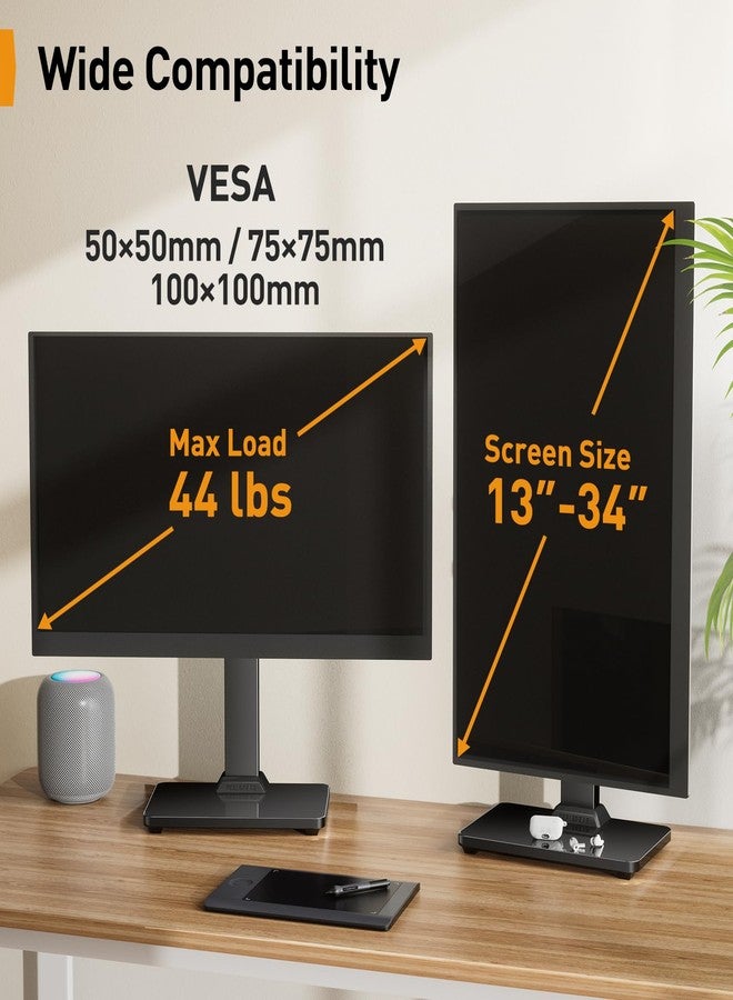 Perlegear Monitor Stand, Freestanding Monitor Mount for 13-34 inch Screens with 360 Degree Rotation, 5 Height Settings, Adjustable Desk Riser with Swivel and Tilt, Max VESA 100x100mm, PGTVS29 - Image 2